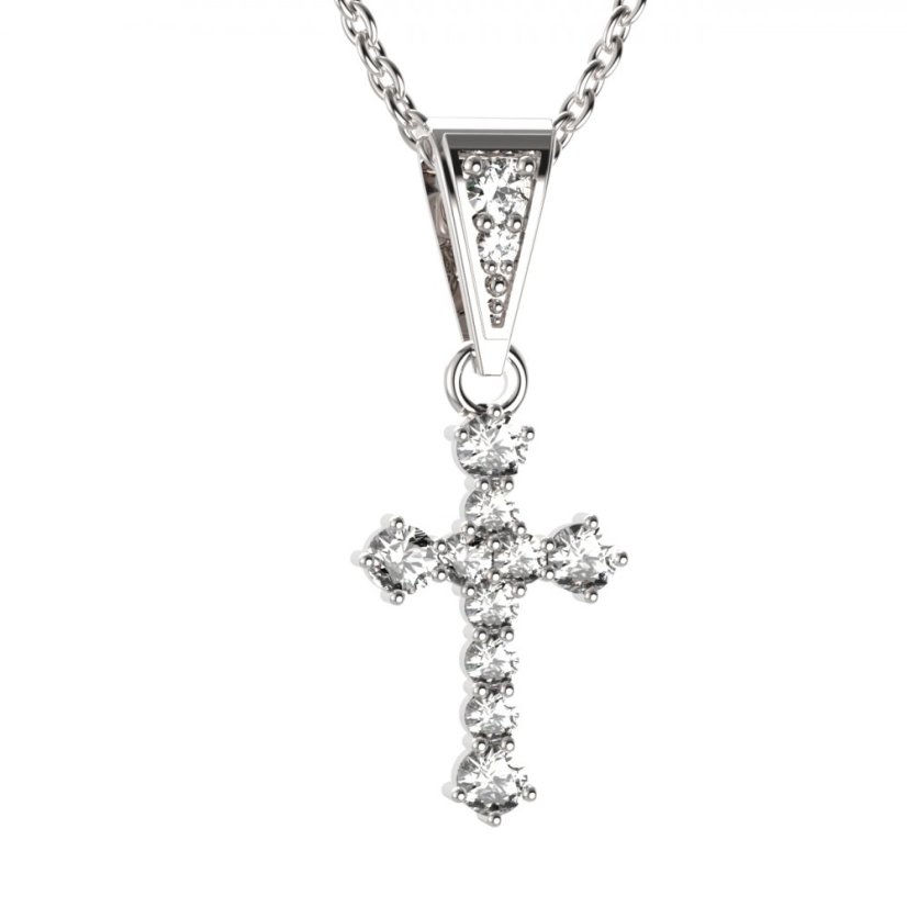 BG zlatý diamantový přívěšek křížek 256 Bílé zlato - 585 Diamant lab-grown