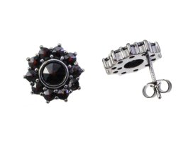 Stříbrné náušnice s přírodním granátem, ruthenium, puzety – 070