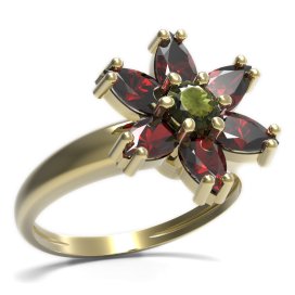 BG prsten ve tvaru hvězdy 520-I Stříbro 925 - pozlacené Vltavín a granát