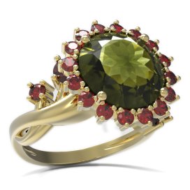BG prsten s kulatým kamenem 512-P Žluté zlato - 585 Vltavín a granát