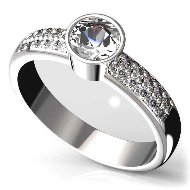 Zlatý prsten s diamantem, bílé zlato 585 – 723