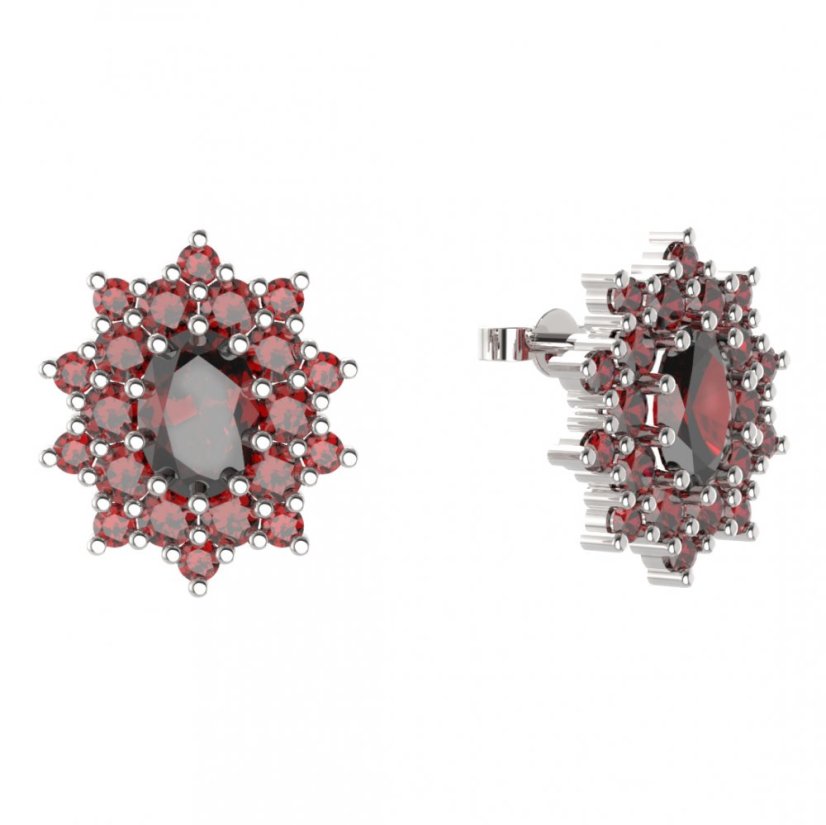 BG náušnice ovál -  249 Stříbro 925 - rhodium Granát