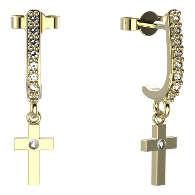 BG zlaté náušnice křížek 1105 Žluté zlato - 585 Diamant