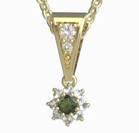 BG vltavín přívěšek 886 Žluté zlato - 585 Vltavín a diamant