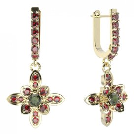 BG květ náušnice 404-94 Žluté zlato - 585 Vltavín a granát