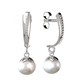 BG zlaté náušnice 561 s bílou perlou Bílé zlato - 585 Diamant a perla