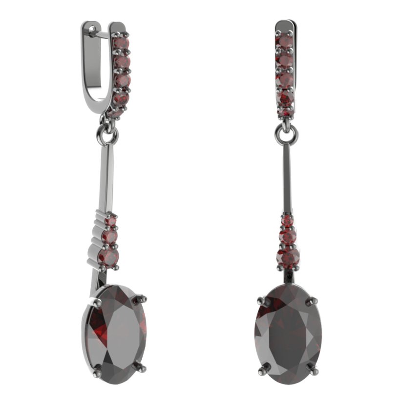 BG náušnice s centrálním oválným kamenem 480-B93 Stříbro 925 - rhodium Granát