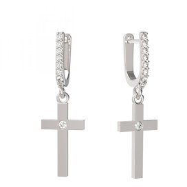 BG zlaté  náušnice křížek 1103 Bílé zlato - 585 Bílý kubický zirkon