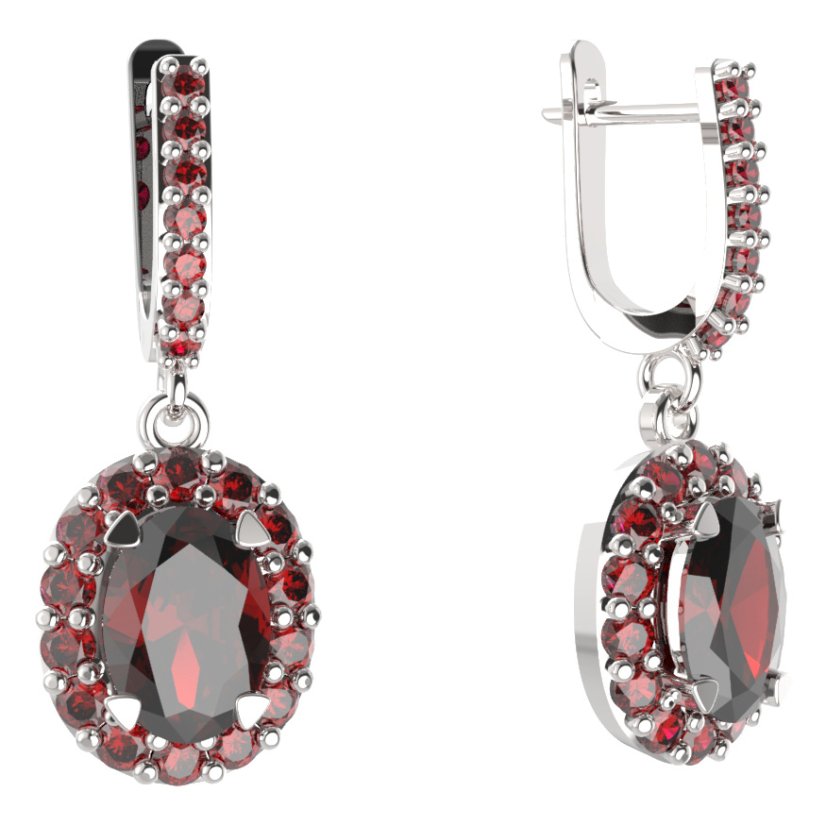 BG  náušnice 728 Stříbro 925 - rhodium Granát