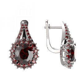BG náušnice s centrálním oválným kamenem 977 Stříbro 925 - rhodium Granát