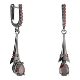 BG náušnice s centrálním kapkovitým kamenem 495-C91 Stříbro 925 - ruthenium (30-90dní) Granát