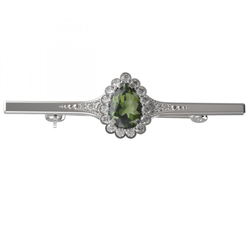 BG brož 519K Stříbro 925 - rhodium Vltavín a  kubický zirkon