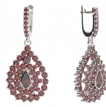 BG drop stone earring 148-84 - Metal: Silver 925 - rhodium, Stone: Moldavit and garnet