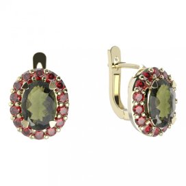 BG  náušnice 728 Stříbro 925 - pozlacené Vltavín a granát