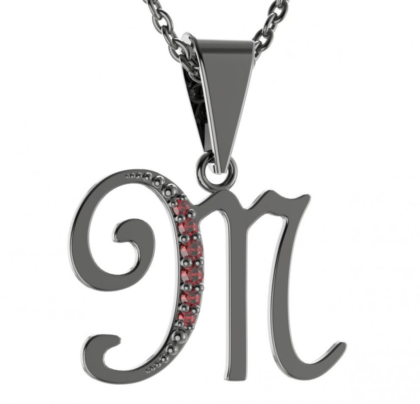 Stříbrný přívěsek s českým granátem, ruthenium – 1222