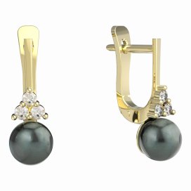 BG zlaté náušnice 882 s perlou Žluté zlato - 585 Bílý kubický zirkon