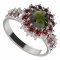 BG prsten 098-X kulatého tvaru - Kov: Stříbro 925 - rhodium, Kámen: Vltavín a granát