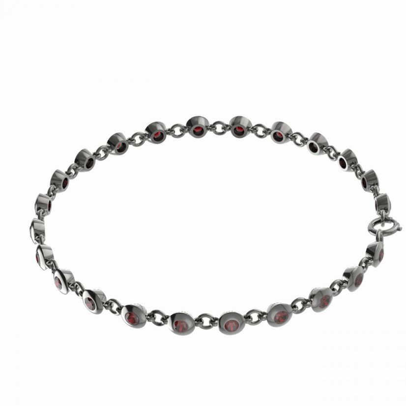 Stříbrný náramek s českým granátem, ruthenium – 732