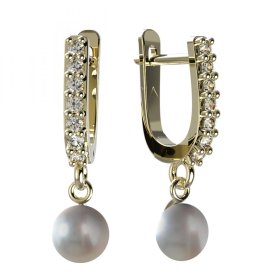 BG zlaté náušnice 1291 s bílou perlou Žluté zlato - 585 Diamant a perla