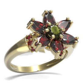 BG prsten ve tvaru hvězdy 520-K Stříbro 925 - pozlacené Vltavín a granát