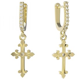 BG zlaté náušnice křížek 1109 Žluté zlato - 585 Diamant