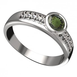 BG vltavínový prsten 557F Bílé zlato - 585 Vltavín a diamant