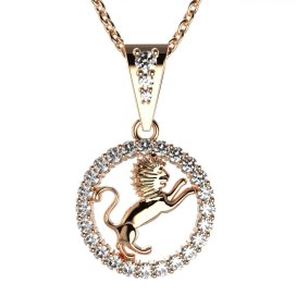 Zlatý přívěsek znamení Lev s lab-grown diamantem, růžové zlato 585 – 052 (Zd14052H2)