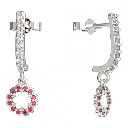 BeKid, Gold kids earrings -855 - Switching on: Pendant hanger, Metal: White gold 585, Stone: Red cubic zircon