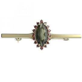BG brož 513I Žluté zlato - 585 Vltavín a granát