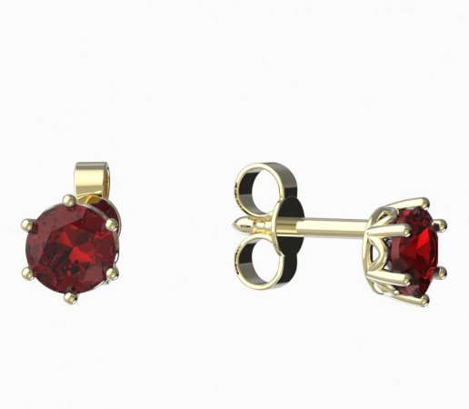 BeKid, Gold kids earrings -1294 - Switching on: Puzeta, Metal: Yellow gold 585, Stone: Red cubic zircon