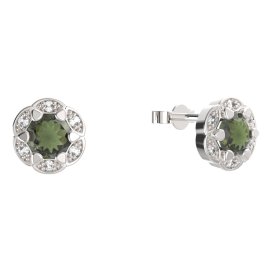 BG náušnice kulaté -  994-03 Stříbro 925 - rhodium Vltavín a  kubický zirkon