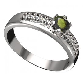 BG vltavínový prsten 870F Bílé zlato - 585 Vltavín a diamant