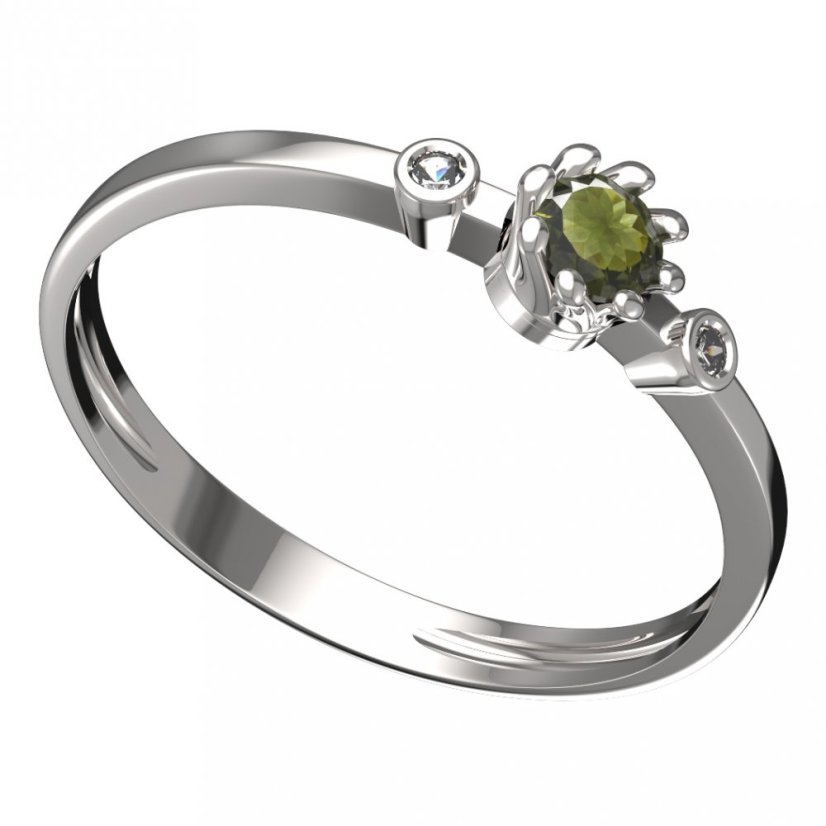 BG vltavínový prsten 554L Bílé zlato - 585 Vltavín a diamant