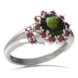 BG prsten kulatý kámen 511-K Stříbro 925 - rhodium Vltavín a granát