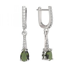 BG náušnice s vltavínem 626 Bílé zlato - 585 Vltavín a  kubický zirkon