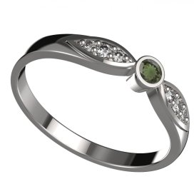 BG granátový, vltavínový  prstýnek 1151 /zásnubní-snubní/ Stříbro 925 - rhodium Vltavín a  kubický zirkon