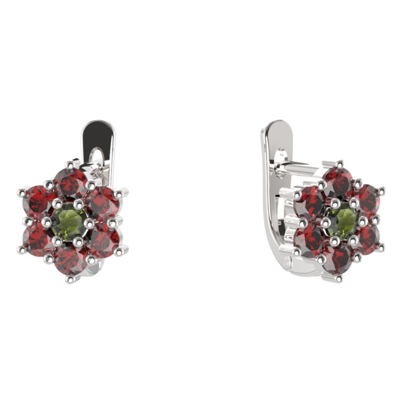 BG  náušnice 002 Stříbro 925 - rhodium Vltavín a granát