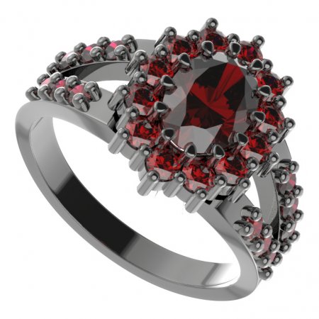BG prsten oválný 298-Y - Kov: Stříbro 925 - rhodium, Kámen: Vltavín a granát