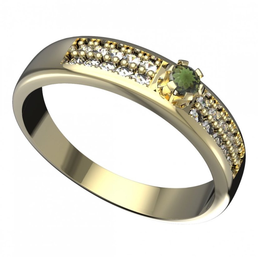 BG vltavínový prsten 553F Žluté zlato - 585 Vltavín a diamant