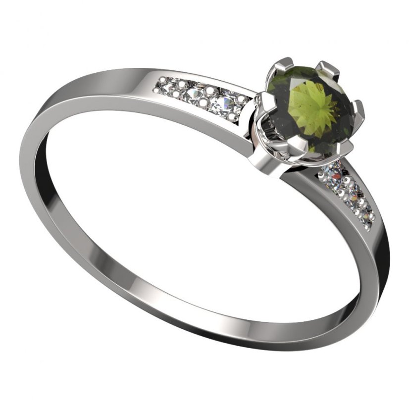 BG vltavínový prsten 870J Bílé zlato - 585 Vltavín a diamant