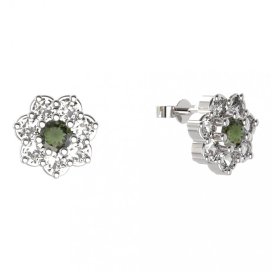 BG náušnice kulaté - 456 Stříbro 925 - rhodium Vltavín a kubický zirkon
