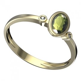 BG vltavínový prsten 559L Žluté zlato - 585 Vltavín a diamant