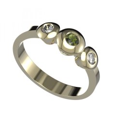 BG prsten přírodní broušený granát   739 Stříbro 925 - pozlacené Vltavín a  kubický zirkon