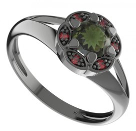 BG prsten kulatý 994-V Stříbro 925 - ruthenium (30-90dní) Vltavín a granát
