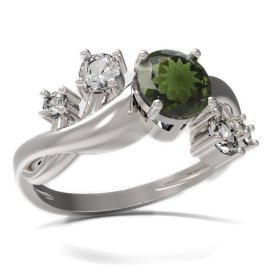 BG prsten s kulatým kamenem 473-P Stříbro 925 - rhodium Vltavín a  kubický zirkon