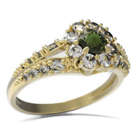 BG prsten s kulatým kamenem 497-G - Kov: Stříbro 925 - rhodium, Kámen: Vltavín a granát