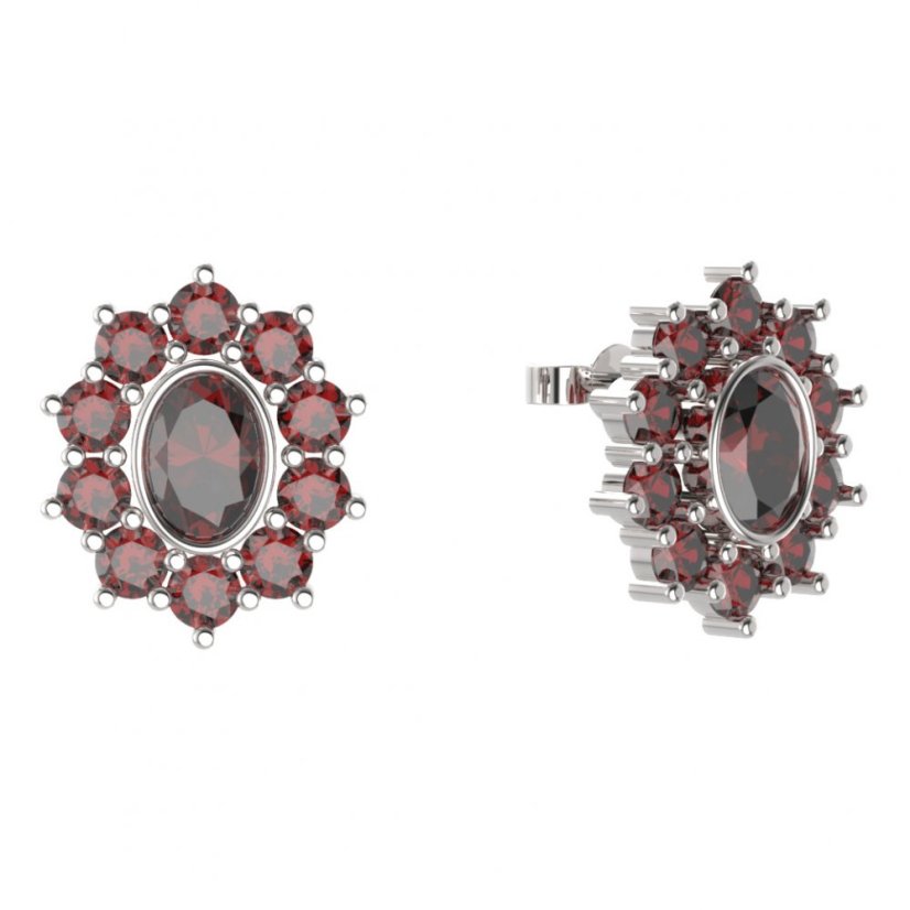 BG náušnice ovál -  018 Stříbro 925 - rhodium Granát