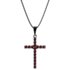 Stříbrný přívěsek křížek s českým granátem, ruthenium – 259