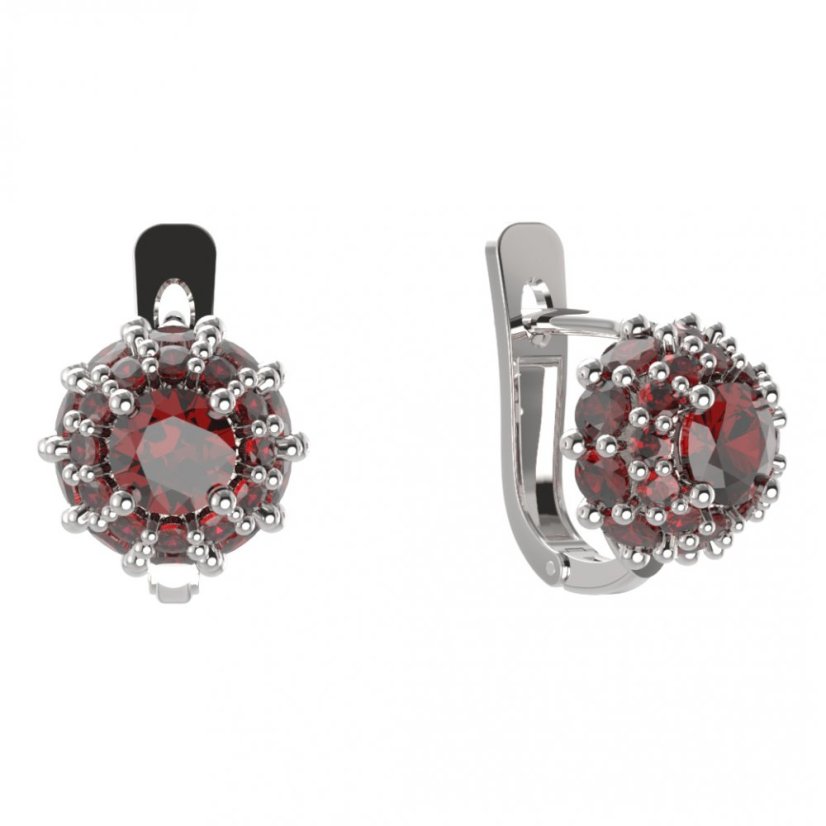 BG náušnice kulatého tvaru 751-07 Stříbro 925 - rhodium Granát