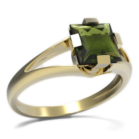 BG prsten s čtvercovým kamenem 496-V - Kov: Žluté zlato - 585, Kámen: Vltavín